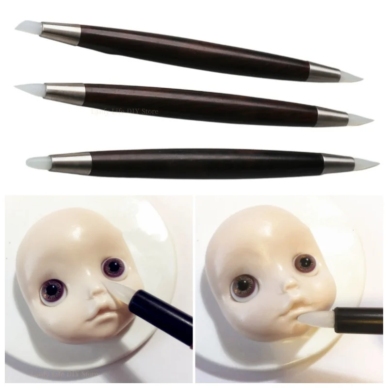 Double-head Smear Pen Rosewood Soft-head Pen Soft Pottery Clay Ob11 Baby Head DIY Fingerprint Removal and Wrinkle Clay Tool