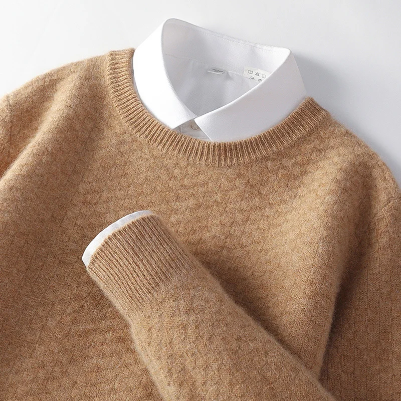

Осенне-зимний коврик, 100% чистый свитер, мужской свитер с круглым вырезом, толстый вязаный свитер, молодой пуловер, кашемировая нижняя рубашка