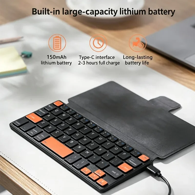 Tragbare, kabellose Bluetooth-Tastatur mit Touch-Funktion, wiederaufladbar, faltbar, mit Lederhülle und Ständer, Mini-Tastatur für Büro und Geschäftsreisen. – Detail 9