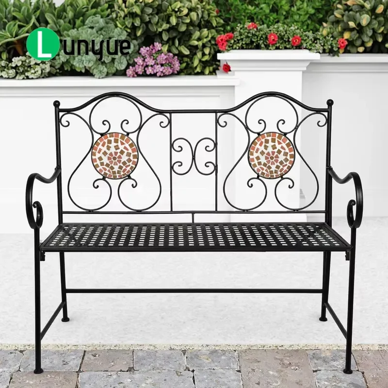 Black Butterfly Shaped Wrought Iron Garden Bench Modern 2 Seater Metal Outdoor Furniture Durable Eco Friendly For Patio Park