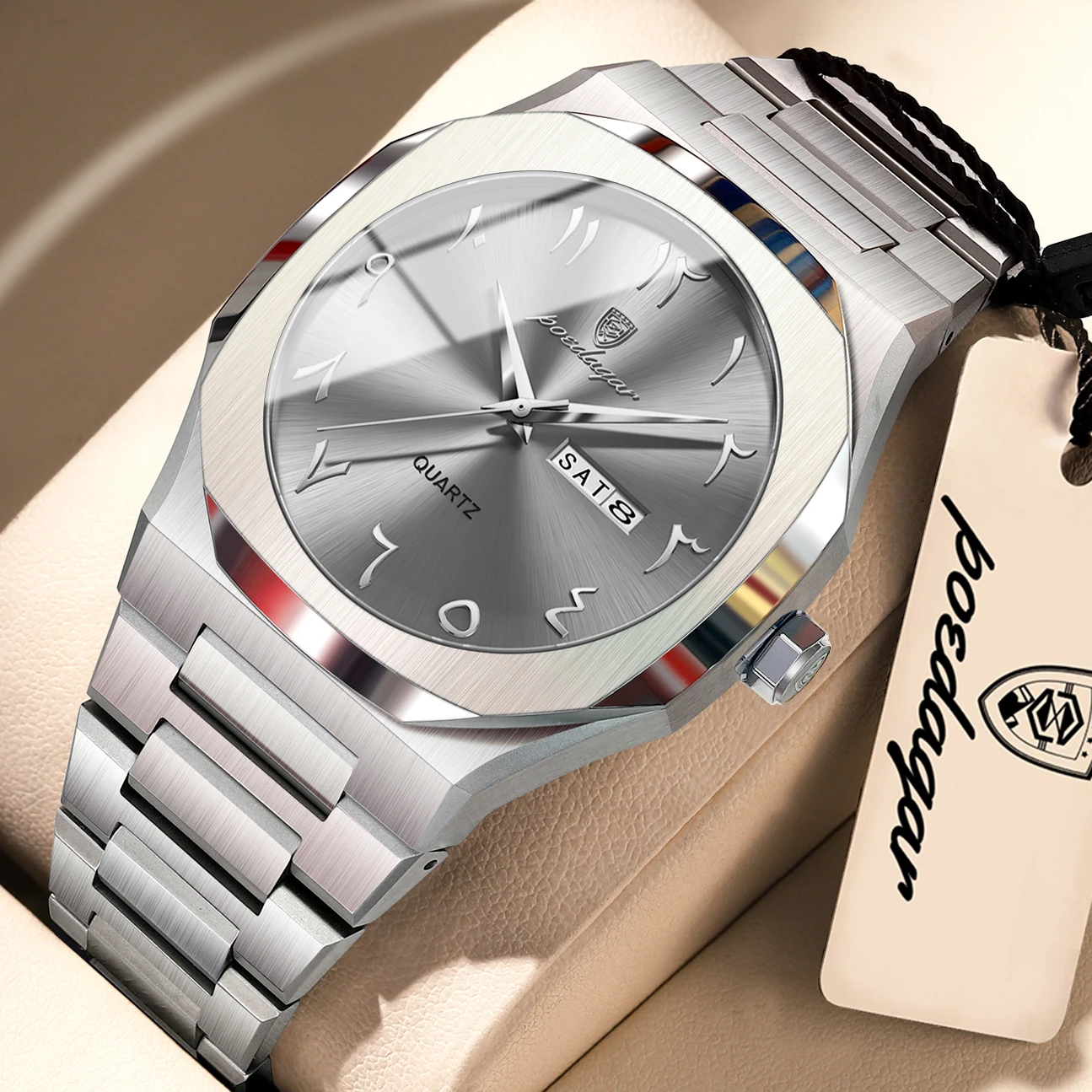 

POEDAGAR Top Luxury Men's Wristwatch Waterproof Stainless Steel Week Date Trendy Male Clock Quartz Fashion Watches For Men Reloj