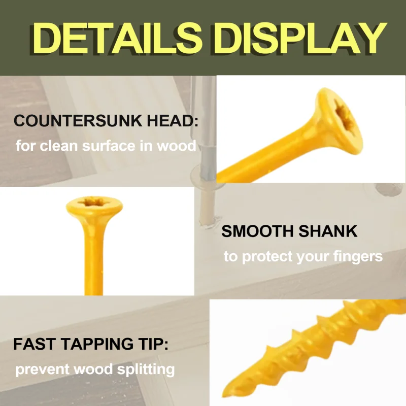 

VKKM Yellow Hexagonal T25 Self-tapping Wood Screws, Preferred for Carpentry Decoration