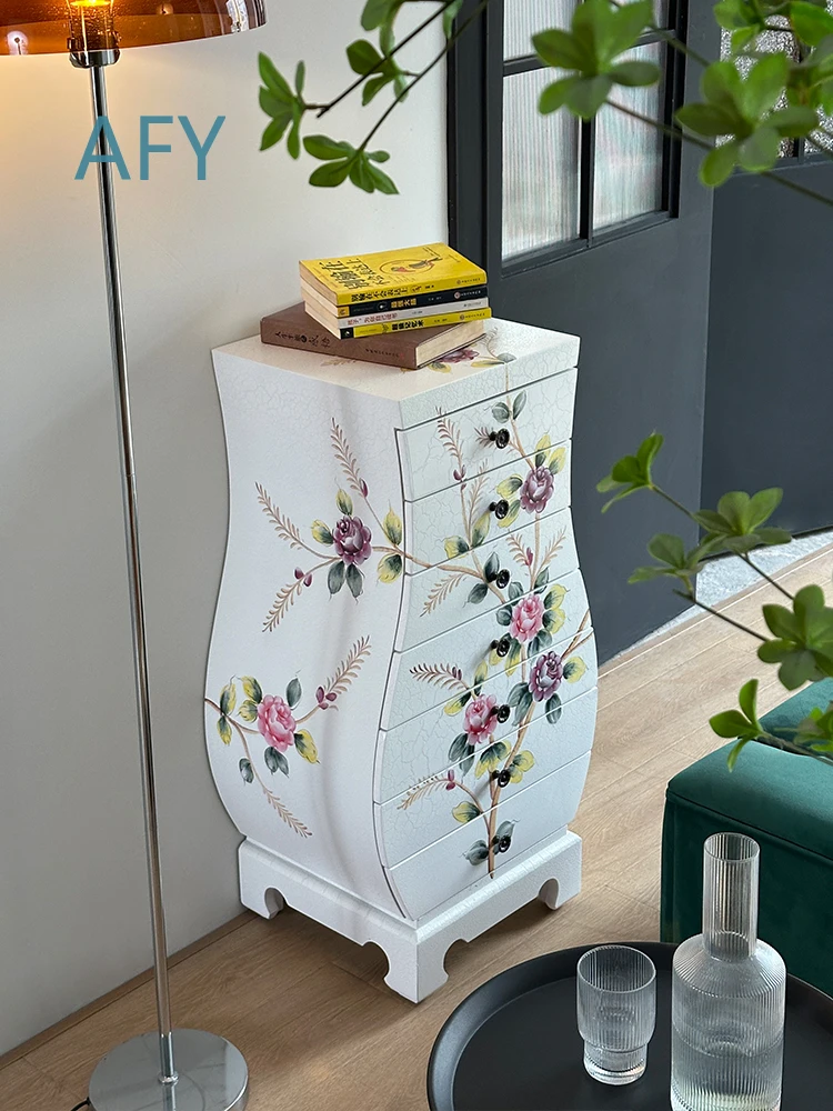 American Painted Crack Paint Seven Drawer Chest Cabinet for Small Apartment Multi Functional Vase Storage Cabinet Living Room