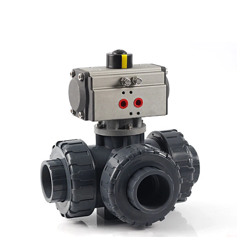 ball valve tee DN15 DN20 DN25 DN40 DN50 UPVC Pneumatic Ball Valve T/L-Type Three-Way Plastic Ball Valves Corrosion-resistant