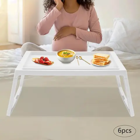 6-Pack Bed Tray Table with Folding Legs, TV Trays Set of 6, Kids Lap Tray for Eating, Breakfast in Bed Table Tray with Phone Holder & Charging Port