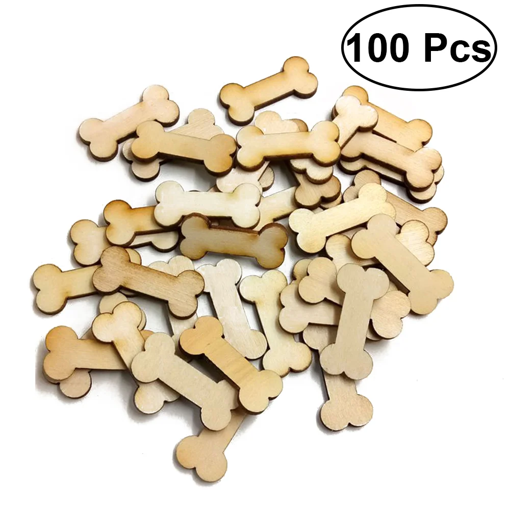 

100 Pcs Dog Bone Shape Decoration Cut Out Bones Toy Cutout Bamboo Craft Wooden Outs