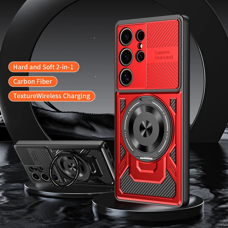 Wireless Charging Cover Phone Case For Samsung Galaxy S25 Edge S23 FE Plus S24 Ultra Protect Metal Holder Silicone Cases