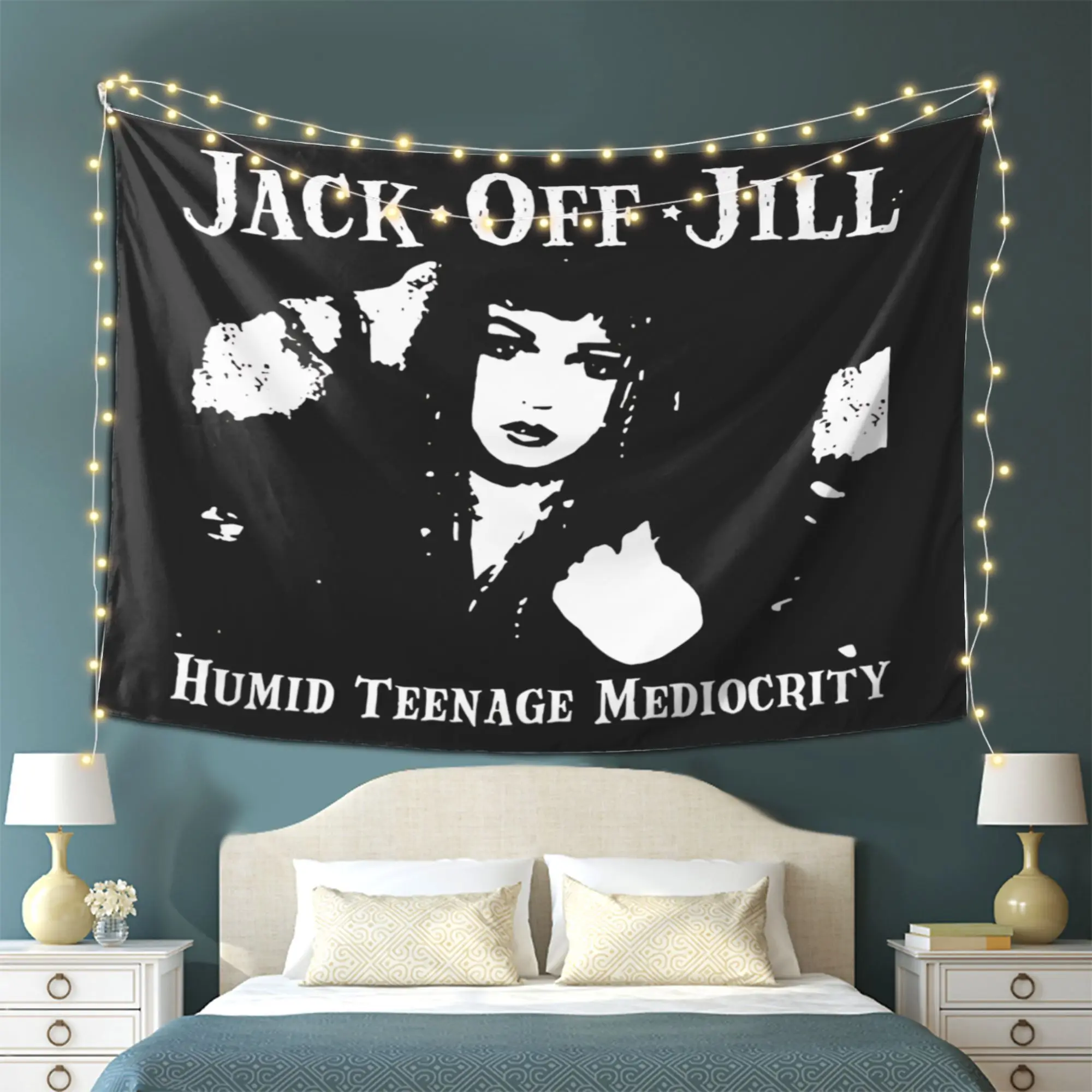 Grunge Tapestry Wall Hanging Decoration Black Background Typography Art Poster Room Decor for Bedroom Living Room Unique Stylish
