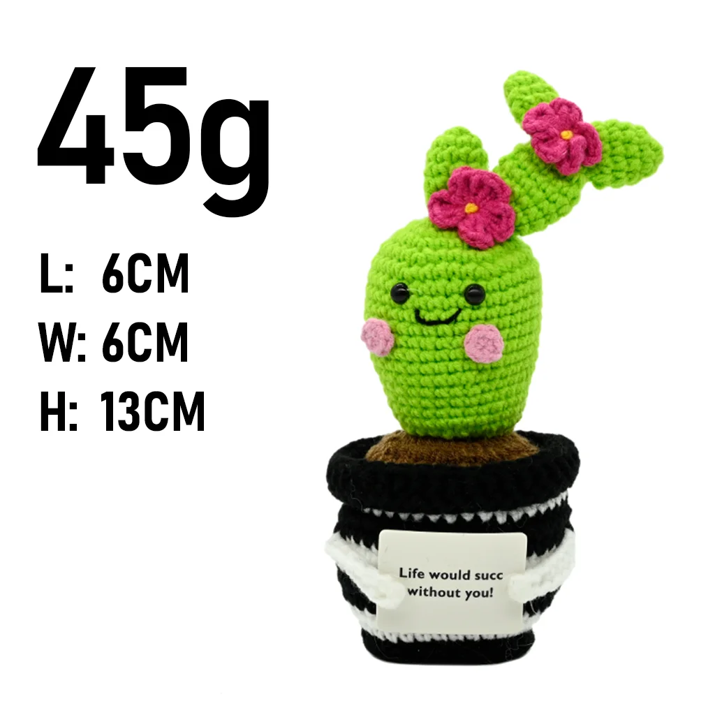 PlantSeries Positive Energy Crochet Flower&Cactus Handmade Knitted Potted Plant Hug with Encouragement Card Mini Desk Decor Gift view 5