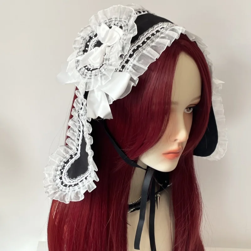 2025 뉴 다크 레이스 보우 토끼 헤어 밴드 로리타 메이드 하라주쿠 고딕 헤어 클립 Y2K 스위트 소녀 헤어 액세서리