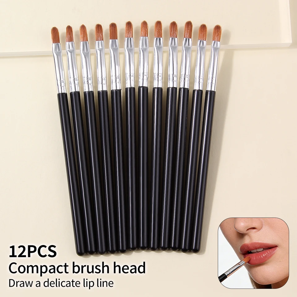 Set de 12 Piezas de Brochas Profesionales para Labios - Suaves y Precisas para Delinear Labios. Herramientas de Belleza Multifuncionales para Principiantes.