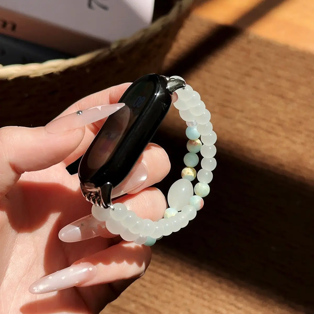 White Jade Beaded Strap for Xiaomi MI Band 11 10 9 8 Pro S5 S4 S3 Boho Stone Bracelet Band Wristband for Redmi Watch 56 6 Active