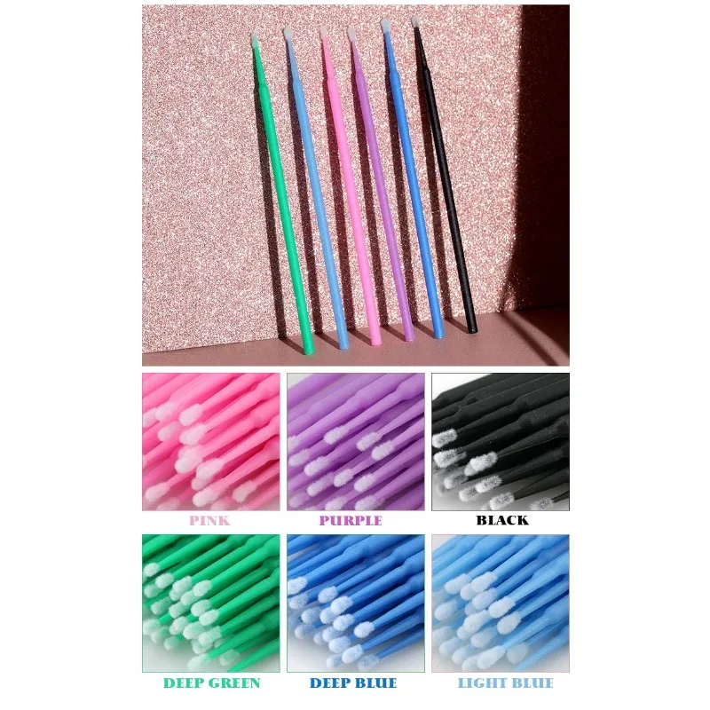 100 個使い捨て綿棒まつげマイクロブラシマスカラワンドアプリケータースティック綿棒まつげエクステンション接着剤除去ツール