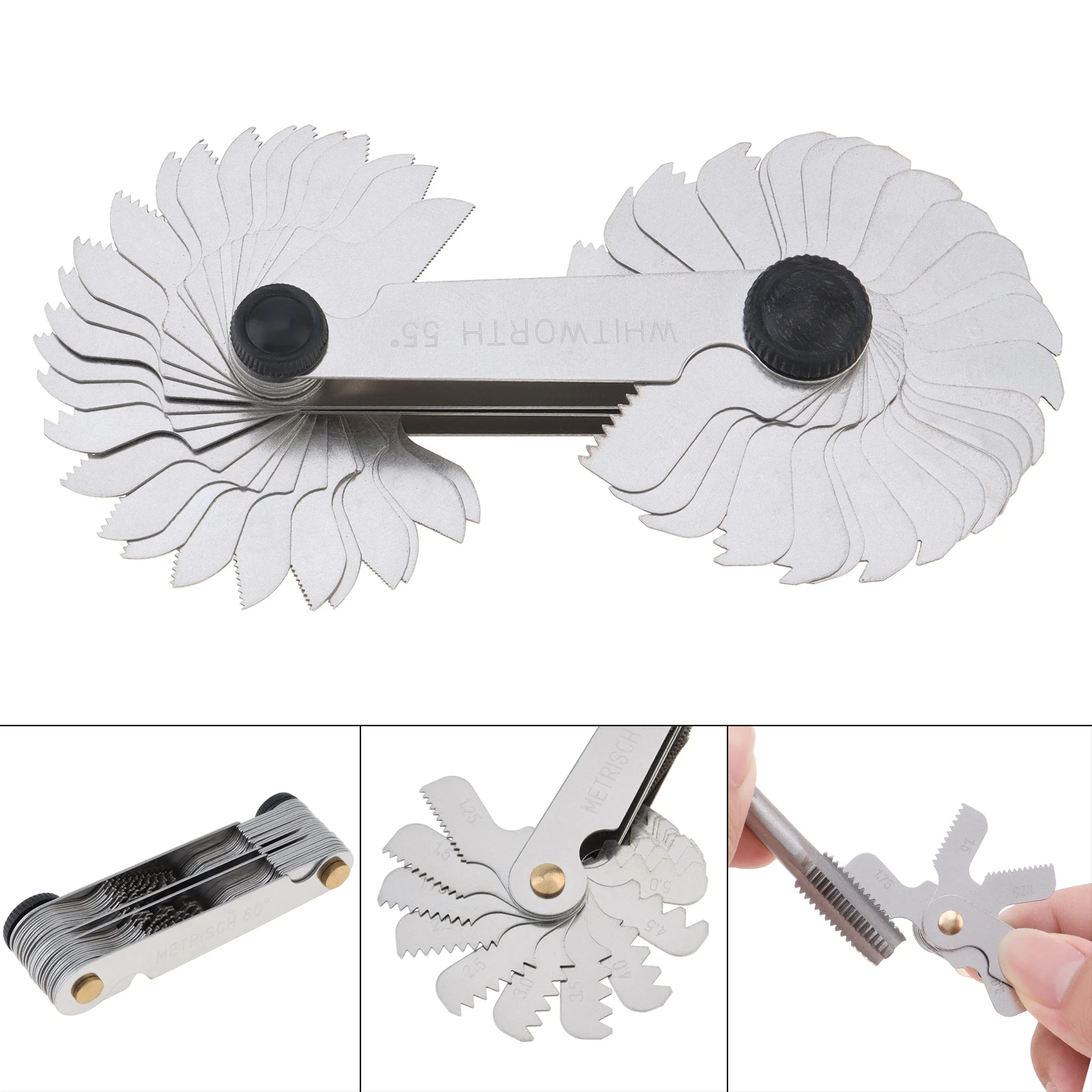 

58pcs Blade Metric Imperial US Screw Gauge SAE Whitworth 55 Degree and Metrisch 60 Degree Thread Pitch Gauge for Measuring Tool