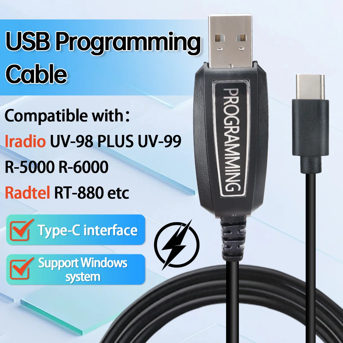USB Programming Cable Type-C Support Windows System For Iradio UV-98 PLUS UV-99 R-5000 R-6000 Radtel RT-880 Walkie Talkie