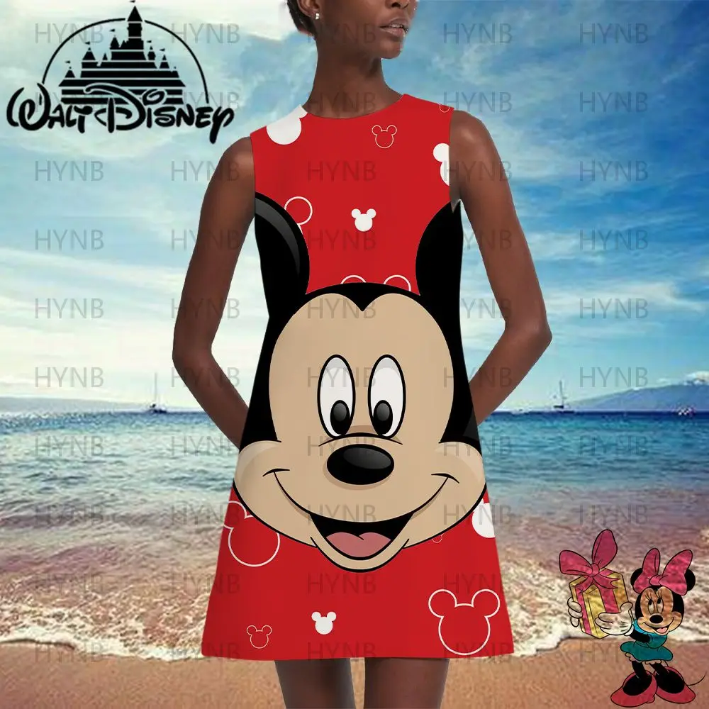 

Boho Women's Dress Minnie Mouse Disney Y2k Cool Summer Dresses Woman 2022 Mini Cover-ups Mickey Sundresses Sleeveless Beach Sexy