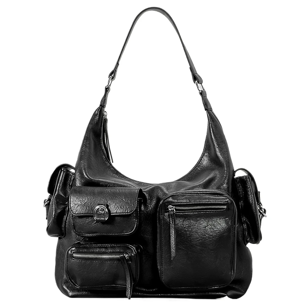 Bolso de mano Vintage de PU para mujer, bolsa de axila de gran capacidad, bolso de mano informal con múltiples bolsillos para ir de compras y viajes