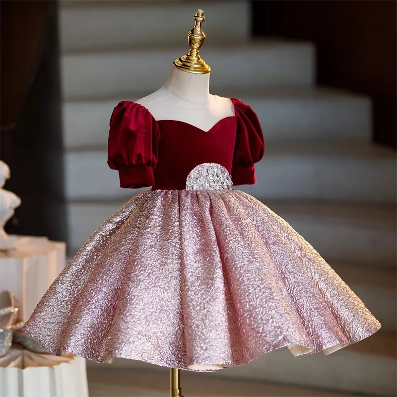 Girls Party Dresses A4601 Vestidos New Children's Princess Evening Gown Host's Piano Performance Wedding Birthday