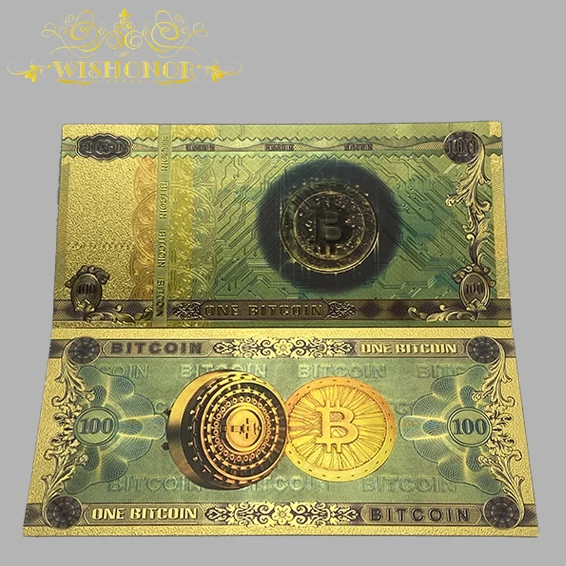 1-10pcs Nice Color Foil One Bitcoin Dogecoin And One Hundred Bitcoin Banknote BTC Bills Banknotes With COA For Collection