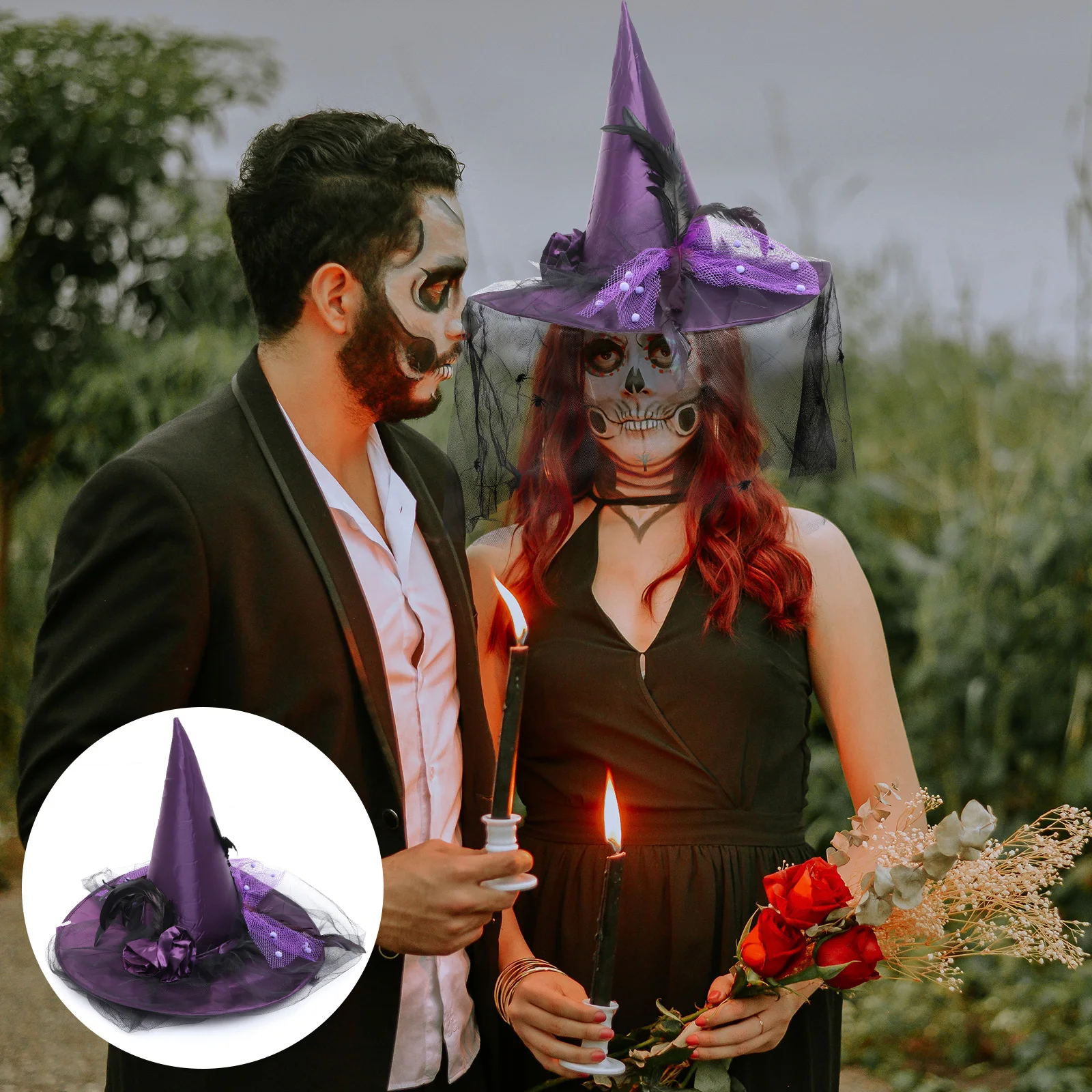 

1 Piece Witch Hat Decorative Halloween Party Accessory Fancy Cosplay Costume Prop Fabric Women's Costume Hat for Carnival Stage
