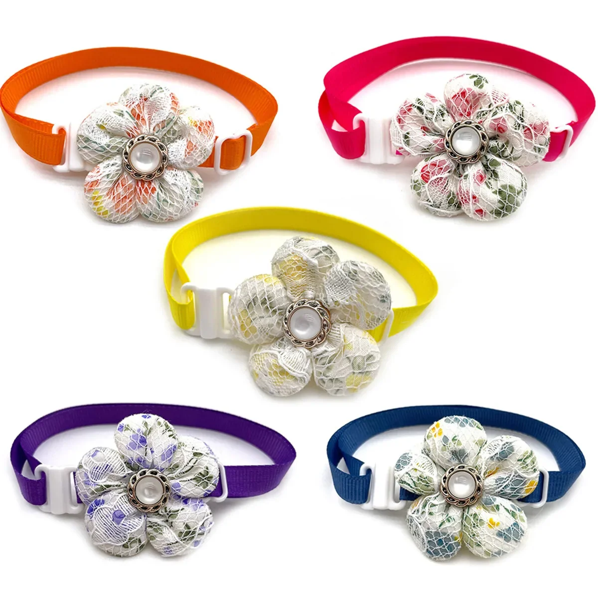 50 Pcs Wholesale Small Dog Bow Ties Lace Flower Bows Adjustable Cute Small Dog Cat Bow Tie Hair Bows Pet Grooming Products