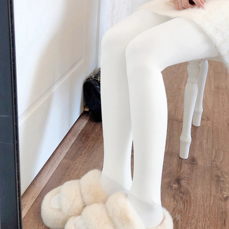 Womens Fleece Thermal Tights Stockings Elastic Opaque Solid High Waist Pantyhose Daily Dating Shopping Dance Tights Streetwear