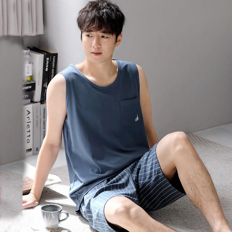Men's Summer Pajamas Thin Modal Cool and Breathable Sleeveless Tank Top and Shorts Sleepwear Loungewear Set pyjama homme