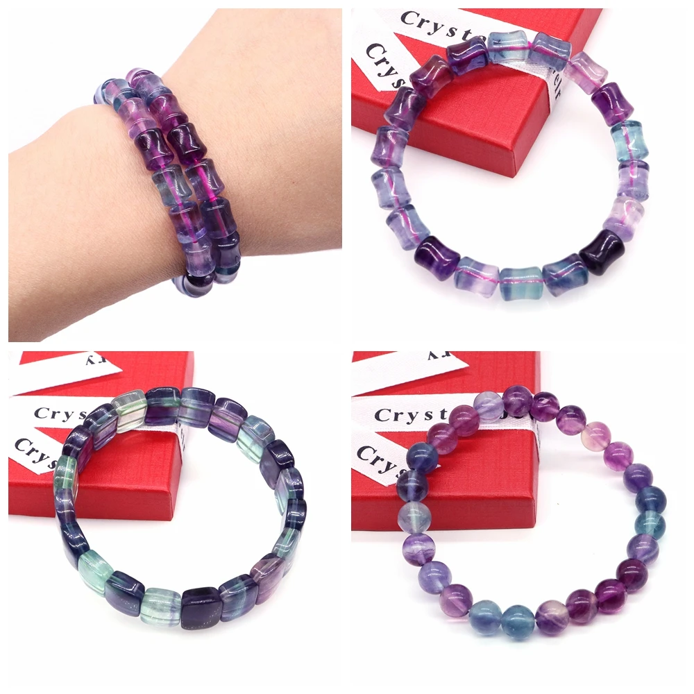 

Natural Stone Rainbow Fluorite Square Bamboo Nodes Lucky Beads Bracelet Women Elegant Reiki Healing Crystal Bangle Jewelry GiftS