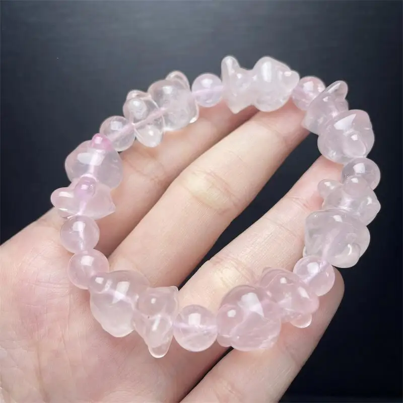 13.5MM Natural Rose Quartz Bear Bead Bracelet Fashion Stone Handmade Strength Healing Energy Jewelry Gift 1PCS