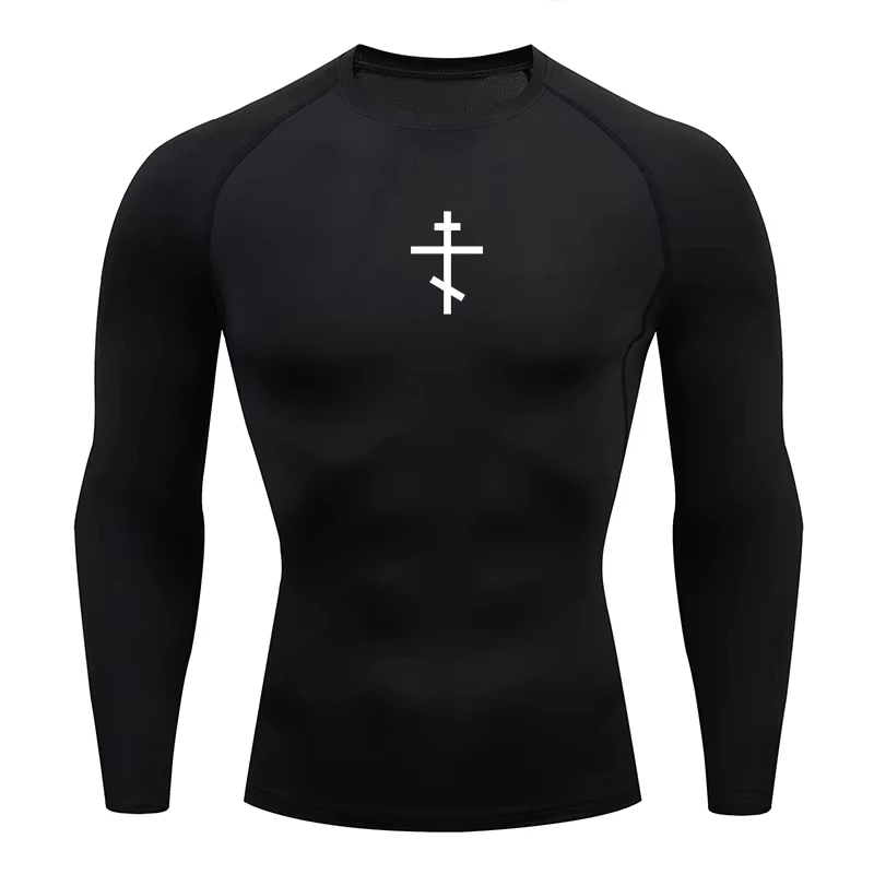 Cross Print Compression Shirt for Men Christian Athletic Tshirt Tees Tops Gym Workout Fitness Running Baselayers Undershirts