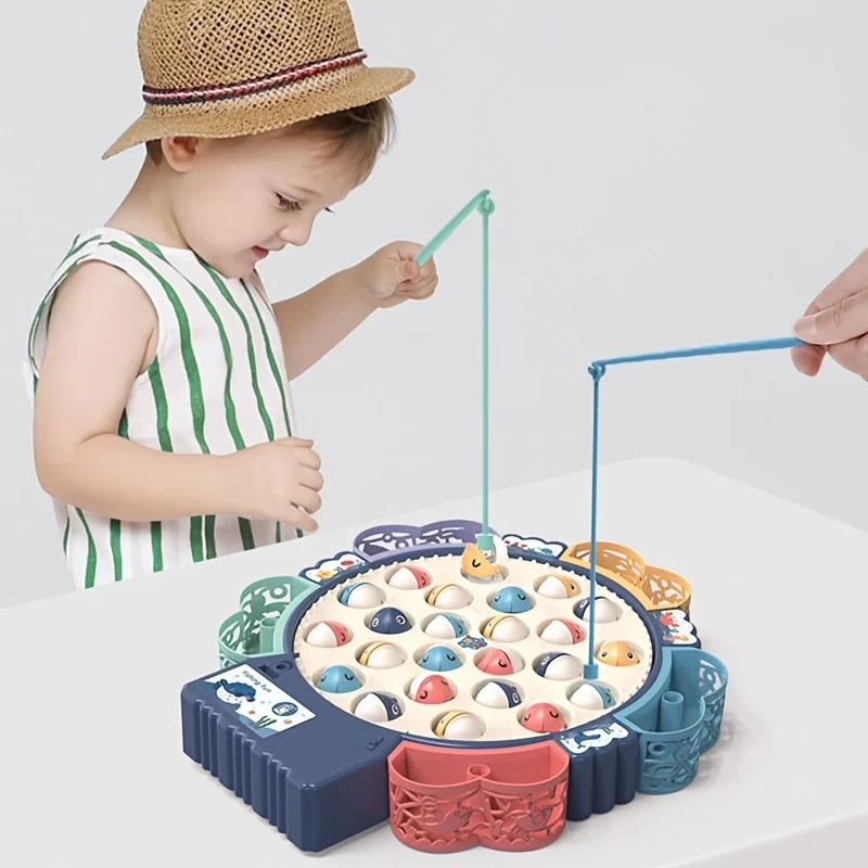 35 قطعة لعبة الصيد الكهربائية مع الموسيقى وملصقات لطيف، لعبة الصيد الممتعة المغناطيسية الدوارة للأطفال، خطاف الأسماك الدوارة