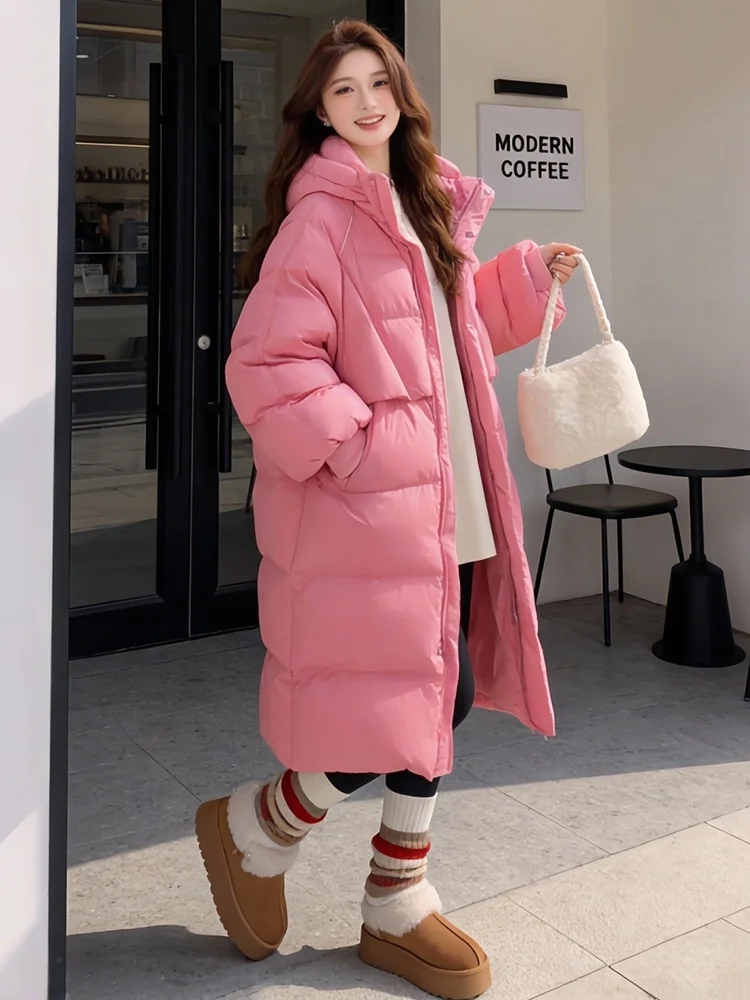 

Ele Thiened down Cotton Jaet Women's Mid-Length Hooded Warm Coat Korean Sle Commute Polyester Fiber Filling