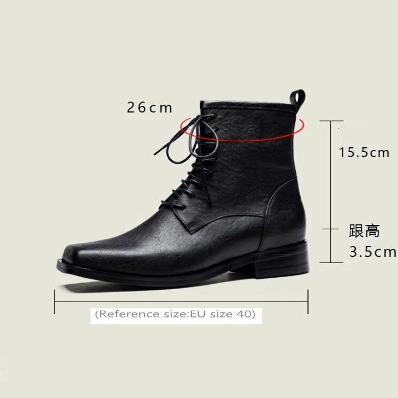 Fashion Lace Up Genuine Leather Ankle Boots Men Retro Square Toe Zip Boots Autumn Winter Mens Business Casual Work Boots 38-44