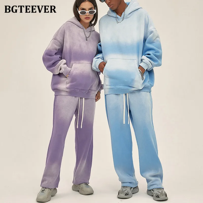 BGTEEVER Gradient Oversized Hoodies for Women Autumn Winter Thick Warm Fleece Sweatshirts Girls Streetwear Loose Pullover