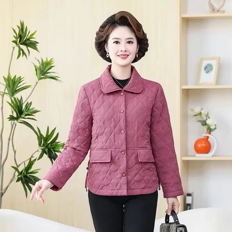 Autumn Winter Ladies Large Size Cotton Padded Jacket Middle Aged Mother Short Down Cotton Coat Female Thin Parkas Outwear 5XL