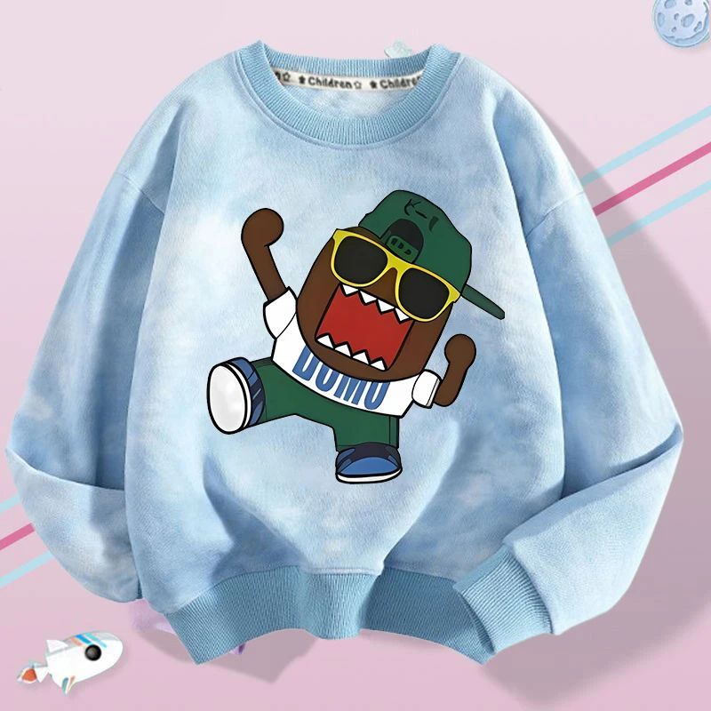 Domo Kun Children Crew Neck Sweatshirt Anime Cartoon Print Polyester Pullover Boys Girls Kawaii Winter Casual Warm Clothing Gift