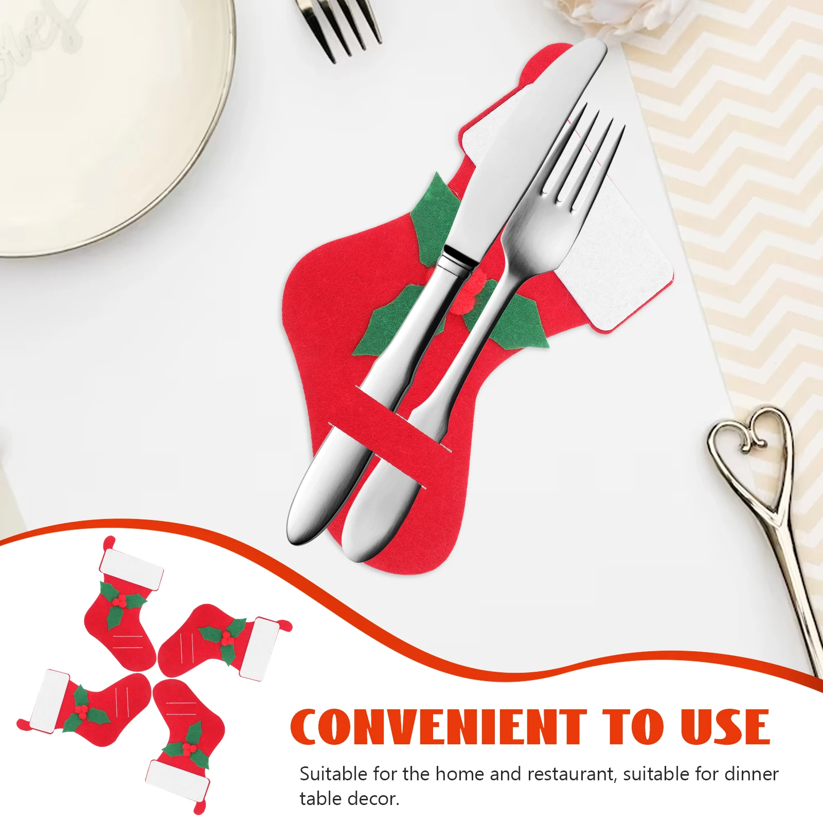 

4pcs Cutlery Pouch For Christmas Lightweight Tableware Holder Xmas Table Decoration Party Supplies Storage Organizer