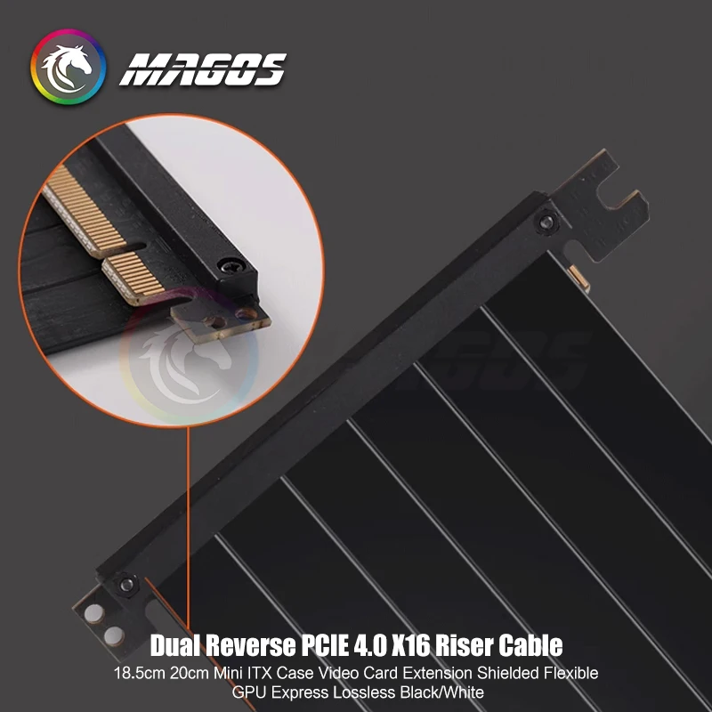 Dual Reverse Pcie 4.0 X16 Riser Kabel 18.5Cm 20Cm Mini Itx Hoesje Videokaart Verlengd Afgeschermd Flexibel Verliesvrij Zwart/Wit