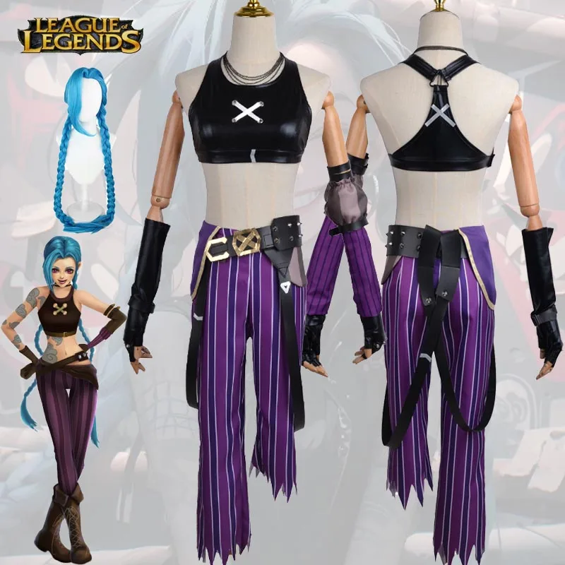 Game LOL Jinx Cosplay Costume Arcane Heartsteel Team Anime Wig Sexy Uniform Halloween Carnival Party Suit Outfits for Adult Girl