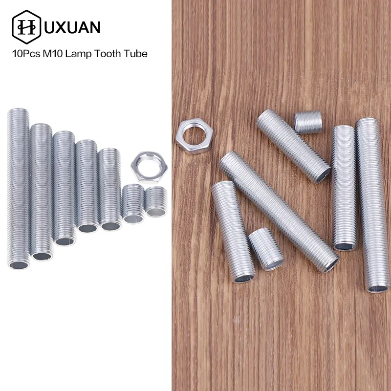 10Pcs M10 Lamp Tooth Tube Metal Hollow Threaded Tube Screw Nut Lamp Cap Galvanized Chandelier Connect Rod Fixed Base