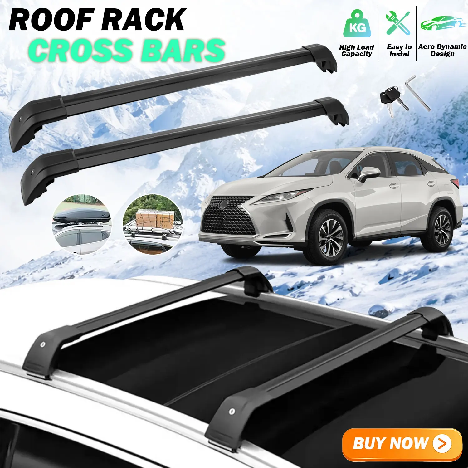Roof Rack Cross Bars Fits for LEXUS RX RX350 RX450h 2016-2022 Aluminum Lockable Luggage Carrier Rails Black Heavy Duty
