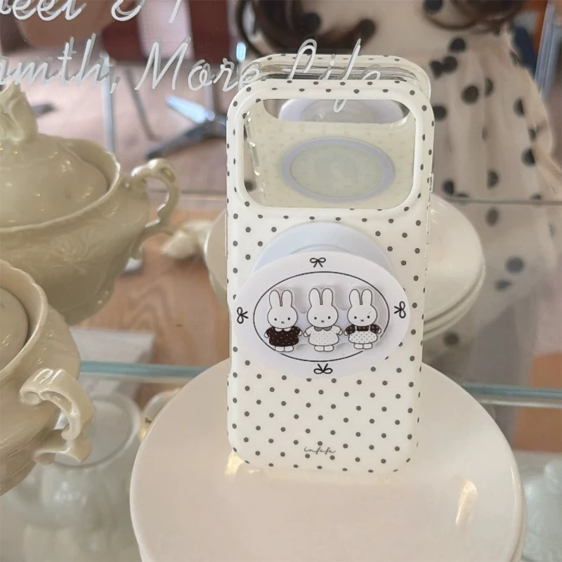 Miffy Kawaii Anime Ins Style Korean Style Minimalist Black Wave Point Magnetic Attraction Support for IPhone17promax Simple Cute