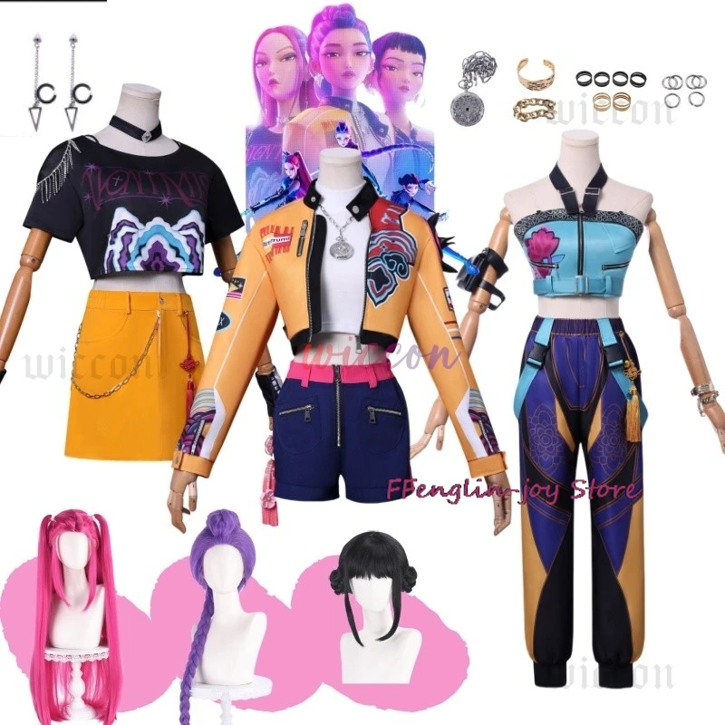 

Kpop Huntrix Group Rumi Zoey Mira Cosplay Anime Demon Hunters Costume Coat Earrings Set 코스프레 Halloween Party Outfit for Girls