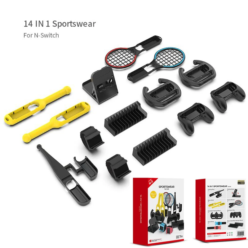 

14 in 1 Sportwear for Switch Tennis Racket Hand Strap Controller Grip Racing Wheel Fishing Rod Drum Stick Storage Box