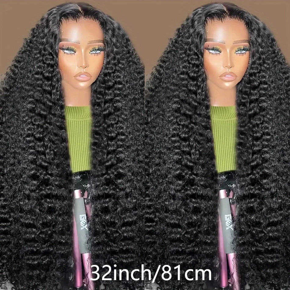 Pelucas delanteras de encaje rizado 13*4, cabello humano prearrancado con pelo de bebé, pelucas de encaje transparente HD de onda profunda para mujeres hasta un largo negro