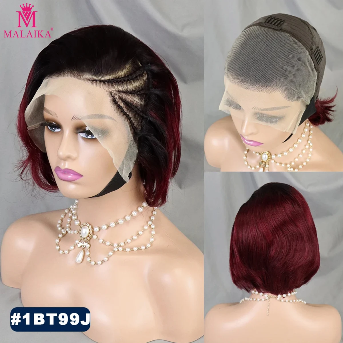 

Pixie Cut Short 99j 350 Straight Human Hair Lace Frontal Wigs Braid 13X4 Lace Glueless Wigs Remy Hair For Women Ready to Wear