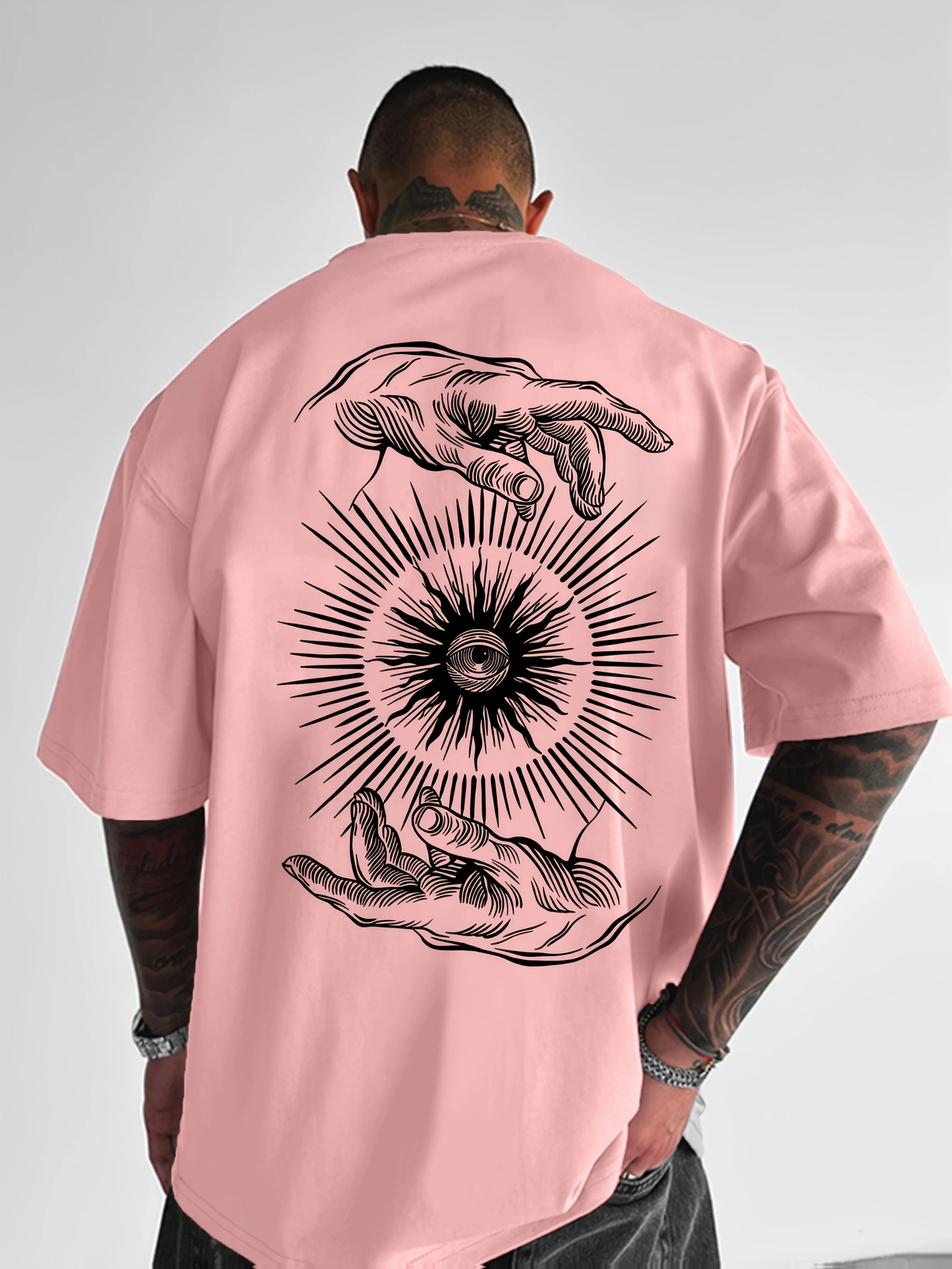 2026 Men Dark Art Hand Graphic T Shirt Mystic Line Art Print Short Sleeve Streetwear Tee Tops