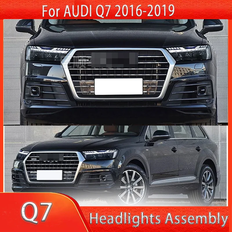 For 2016-2019 Audi Q7 Headlight Assembly Conversion 2025 Style LED Daytime Running Lights Streaming Steering Lens Lights