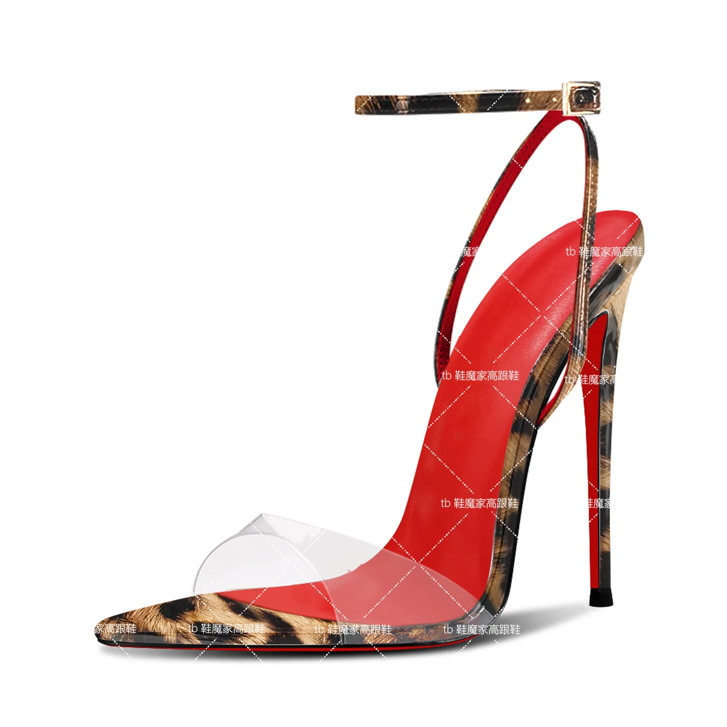 

Women's High-Heel Sandals - 2025 European/American Style Sexy Leopard Print, Red Sole, Stiletto Heel, Pointed Open-Toe with Sing