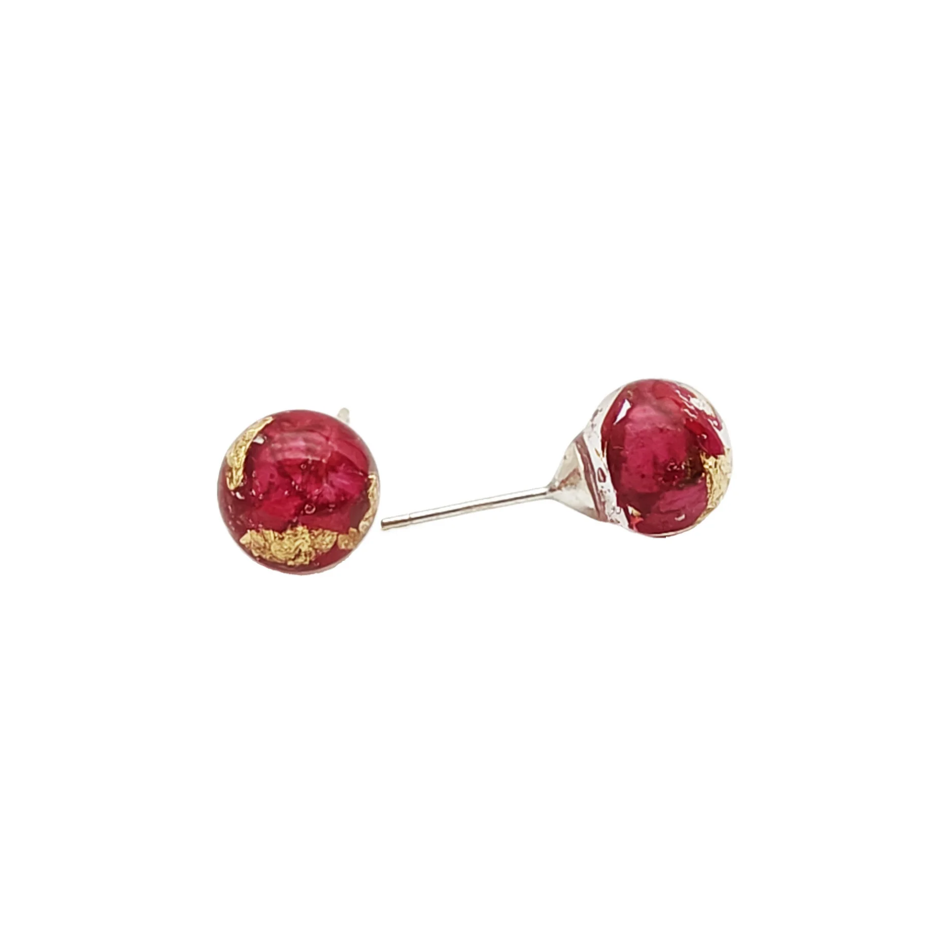 

Red Rose Resin Glass Ball Sterling 925 Silver Needle Stud Earrings For Women Boho Fashion Jewelry Cute Love Romantic Handmade